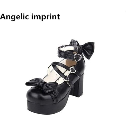 Angelic imprint mori girl lolita shoes woman cosplay shoes lady high heels Pumps women princess dress party shoes bowtie 33-47