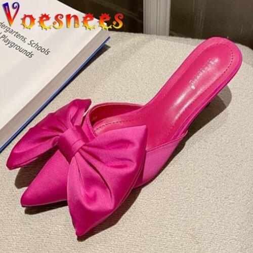 Voesnees Slippers Women Fashion Butterfly-knot Pointed Toe Sandals Summer 2021 New Sexy Stiletto Slides High Heels Ladies Shoes
