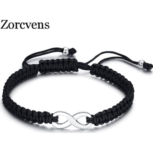 ZORCVENS Infinity Lovers Friendship Bracelets for Women Man Jewelry Black Handmade Braided Stretched Rope Chain Bracelets