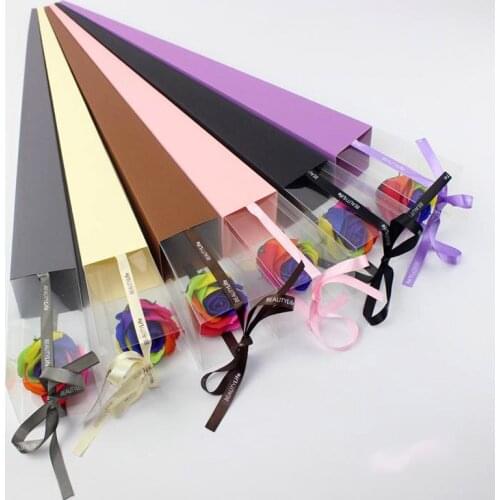 Paper Packing Box For Singel Flower PVC Visible Clear Window with Ribbon Lover Wedding Annivesary Flower Shop Special packaging