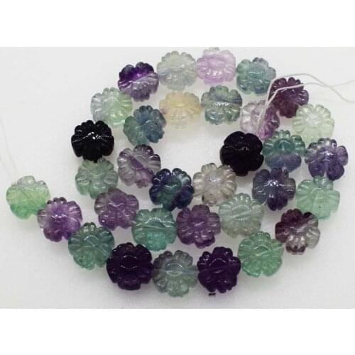 Fluorite carved flower 12mm loose beads for making jewelry wholesale beads nature FPPJ