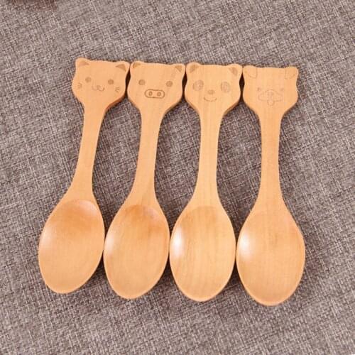 Wooden Baby Feeding Spoon Cartoon Baby Training Dishes Kids Feeding Spoon Baby Flatware Tableware Dessert Ice Cream Scoop