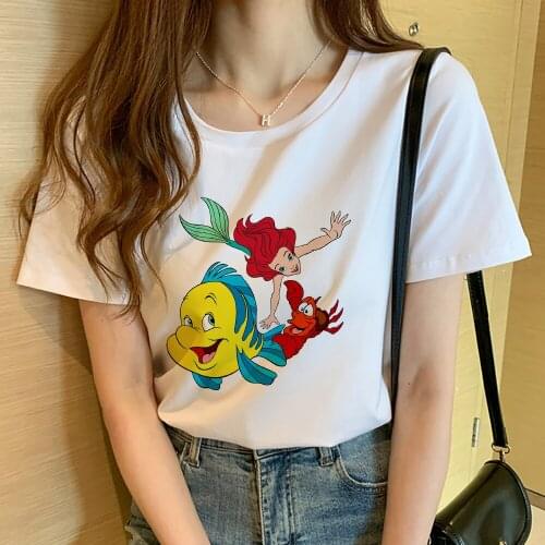 Disney Princess Ariel T Shirt Women Mermaid Classic Animation T-shirt 90s Harajuku Female Tshirt France Fashion Femme Vetement