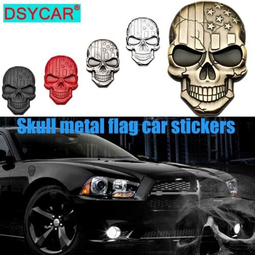 DSYCAR 3D Metal SKULL Car Emblem Sticker Chrome Auto Badge Sticker Bumper Decal for Car SUV Truck Motorcycle