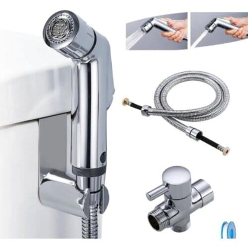 Two Function Toilet Hand Bidet Faucet Bathroom Bidet Shower Sprayer Brass T Adapter 1.2m Hose Tank Hooked Holder Easy Install