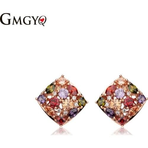 GMGYQ Fashion Oorbellen voor Vrouwen Sieraden Stud Oorbellen met Stenen Zilveren Kleur Brincos 2017 Koreaanse Vierkante Oorbel