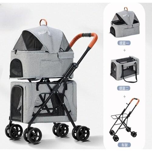 Lightweight Folding Double-layer Pet Trolley for Dog Paparazzi Pet Detachable Cat Cage Pet Carrier New Four Wheels Stroller