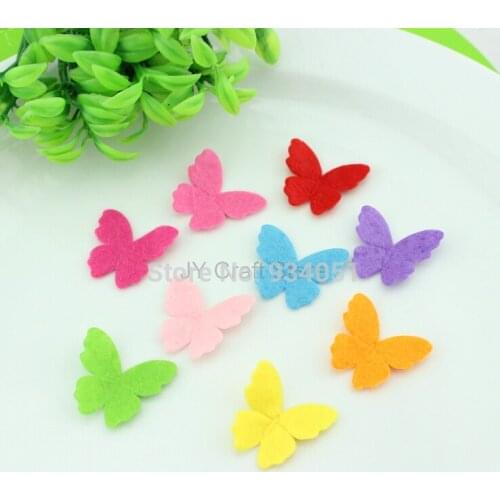 Set of 1000pcs rainbow felt pack butterfly shape nonwoven applique multiple color wholesale free shipping 27x25mm