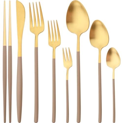 High Quality Gold Dinnerware Set Knife Cake Fork Spoons Chopsticks Flatware Cutlery Set 304 Stainless Steel Tableware Silverware