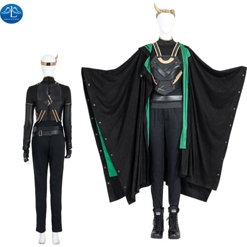 ManLuYunXiao 2021 New Female Loki Sylvie Lushton Cosplay Costume Halloween Outfit Loki Helmet Women Cloak Uniform Custom Made