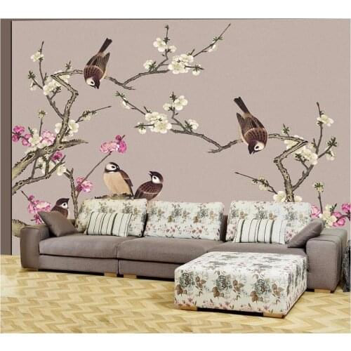 Beibehang Custom Photo Wallpapers Highland Tinker Peach Blossom House and Everything Hing Flower Birds Backdrop papel de parede