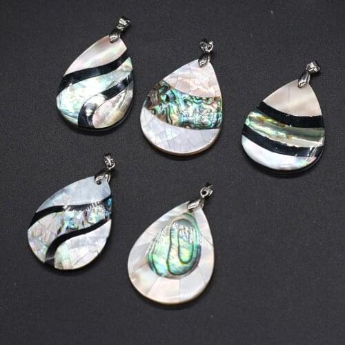 Natural Abalone Shell Pendant Water Drop Shape Stripe Pendant for Women DIY Jewelry Making Necklace Exquisite Gift 50X30mm