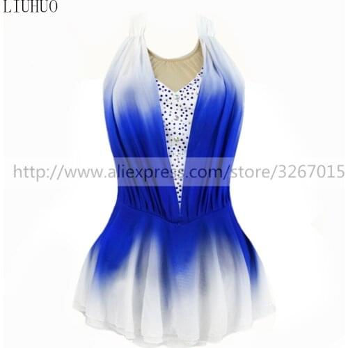 LIU HUO Kids Womens Girls' Figure Ice Skating Dress Ballet Dance Stage Performance Competition Costumes Blue White