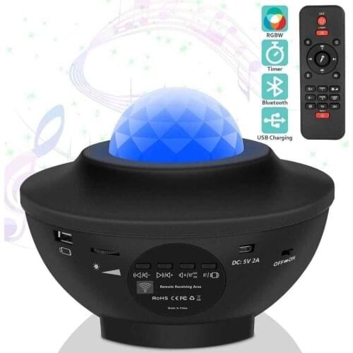 Starry Sky Ocean Projector Night Light Remote Control Ocean Wave Projection Lamp with Bluetooth Music Speaker