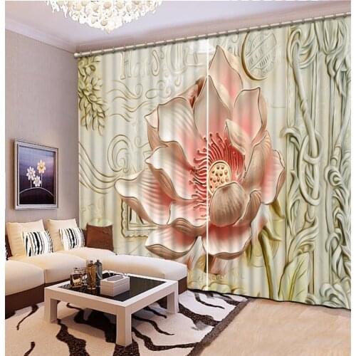 Customize 3d luxury curtains for bedroom Embossed lotus flowers curtains for living room 3d stereoscopic curtains