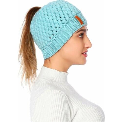 Beanie Hat Ponytail Winter Warm Ski Cap Knitted Beanie Tail for Women US