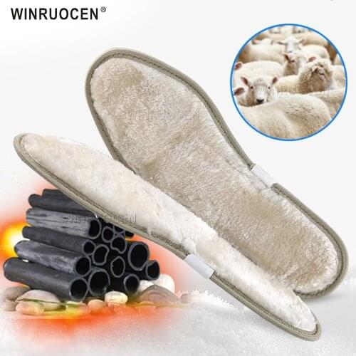 Natural Bamboo charcoal insoles heated Cashmere Thermal Shearling Snow Boots Pad Fur Wool Adult Winter Shoes Warm heated insole