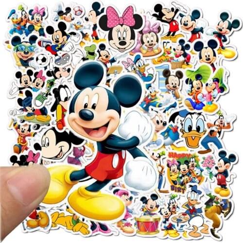 10/50Pcs Disney Mickey Minnie Stickers Stitch Frozen Cartoons Guitar Luggage Skateboard Waterproof Sticker Laptop Stikers Toys