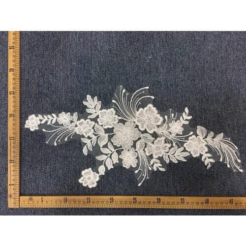 Bridal Wedding Lace Applique Ivory Floral Embroidered Lace Applique Exquisite Wedding Dress Bridal Veil Applique 1 PCS