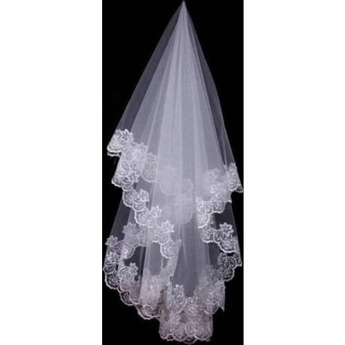 Hot Wedding Accessories Short Wedding Veil White Ivory One Layer Bridal Veil Appliques Lace Edge No Comb Originally 2022