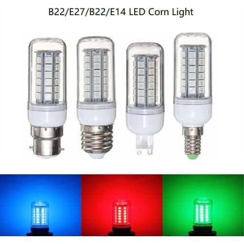 1X 3W 5W LED corn lamp 27/48LEDS SMD5050 Light Bulb E27/E14/G9/B22 LED Spotlight Red/Green/Blue Energy Saving Plastic Lamp Bulb