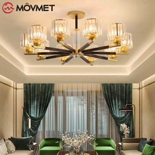 LED Copper Chandeliers Crystal Glass E27 Iron Ceiling Lamp Livingroom Diningroom Bedroom Indoor Home Light Luxury Pendant Light