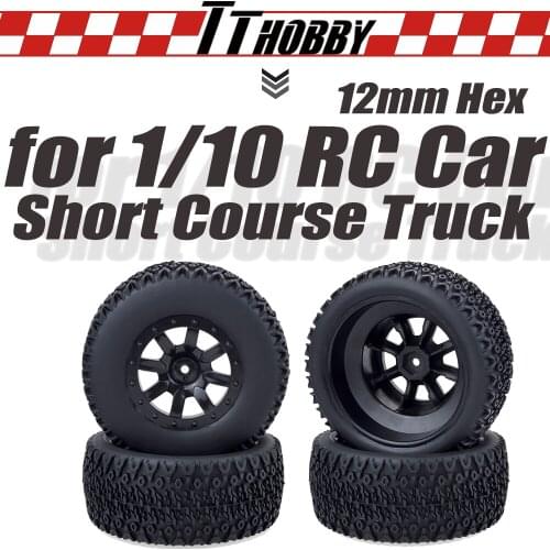TTHOBBY 4pcs RC Tire Wheel Wheels Tires Hex 12mm Hub 2 Inch for 1/10 1/12 RC Car 1/14 1/16 Short Course Truck Buggy Wltoys