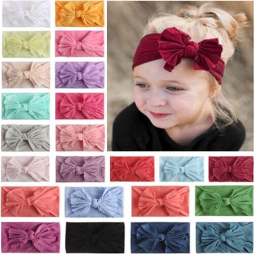 Solid Color Baby Kids Bow Headband Baby Girls Head Wrap Lovely Bow Knot Turban Headband Hair Accessories Baby Gifts for 0-2Y