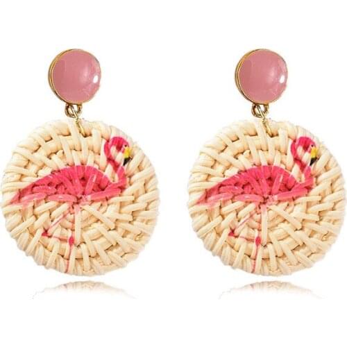 Vintage Wicker Rattan Earrings Flamingo Pineapple Cactus Starfish Earring For Women High Quality Jewelry Accessory Dropshipping