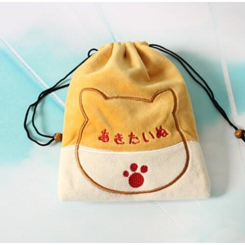 Japanese Cute Cartoon Akita Dog Drawstring Storage Bag Plush Clutch Coin Purse