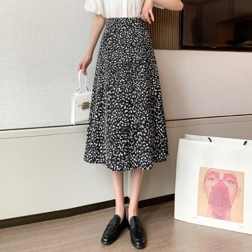New Leopard Print Women Midi Skirt Fashion High Waist Spring Summer Female Skirt Leisure Streetwear Ladies A-line Bottom Skirt