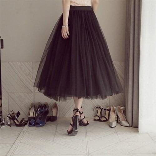 2021 Autumn Winter Vintage Tulle Skirt Women Elastic High Waist Mesh Skirts Long Pleated Tutu Skirt Female Jupe Longue