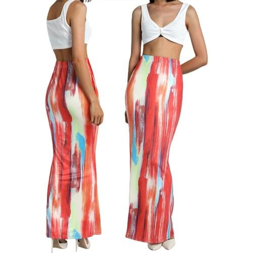 2021 Women Digital Print Long Skirt Slim Fit High Waist Stretchy Maxi Skirts for Summer