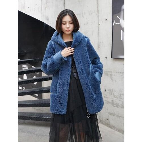Shearling Sheep Real Fur Coat Female Wool Coats Winter Jacket Women Hooded Long Jackets for Women Suede Lining MY4188 s s