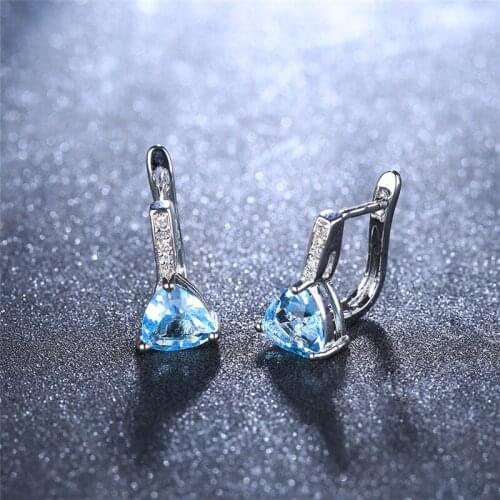 Garilina Trendy Jewelry Silver Color Blue Cubic Zirconia Clip Earrings For Women Drop Shipping Wholesale AE2252