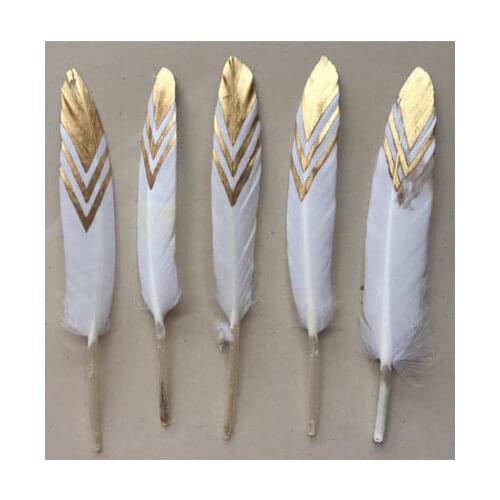 50pcs x 10-15cm GOLD Dipped Feathers,Gold Stripe painted Duck Cocottes Feathers for craft/millinery/flyfishing,BULK/WHOLESALE