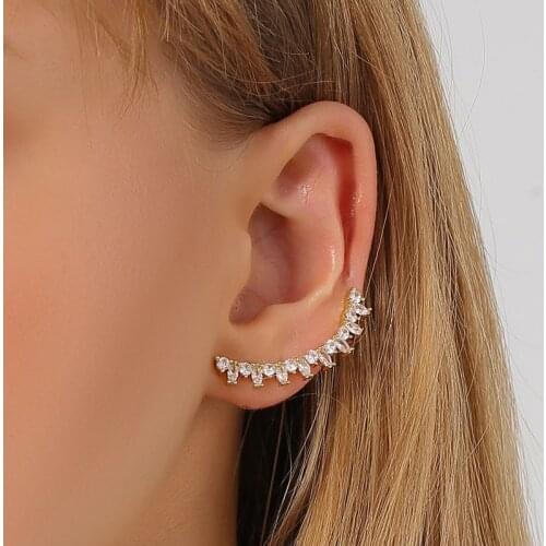 1pc Geometric Crystal U-Shaped Earrings for Women Girls Gold Silver Color Stud Earrings Pierced Ear Cuff Clip Hook Party Jewelry
