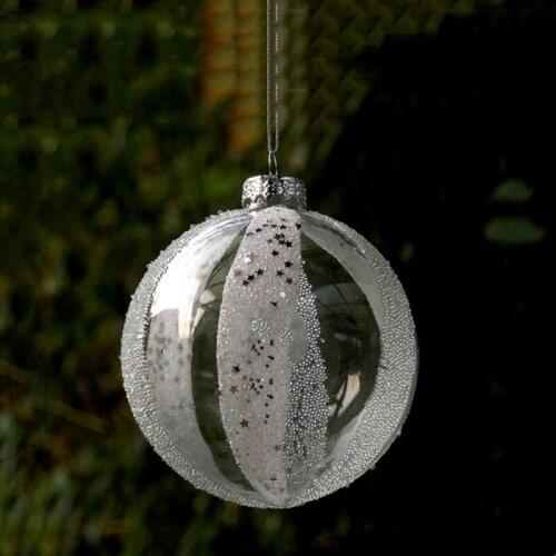 16pcs/pack Diameter=8cm Transparent Glass Globe Christmas Day Hand Beads Sticking Hanging Ball Pendant Festival Decoration
