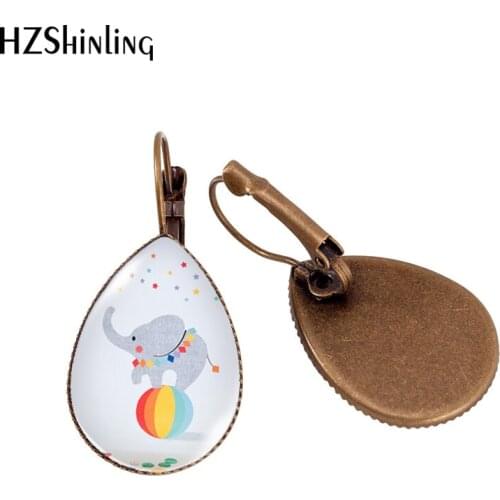 2019 New Rainbow Elephant Tear Drop Ear Clip Animal Art Earring Clips Glass Dome Elephants Jewelry