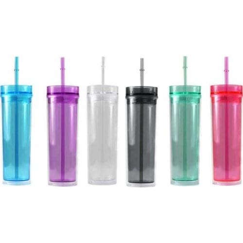 25pcs/Lot 22oz Acrylic Skinny Tumbler Plastic Pure Drink Cup Double Wall With Lid Straw Straight Colorful Travel Party Gift SN