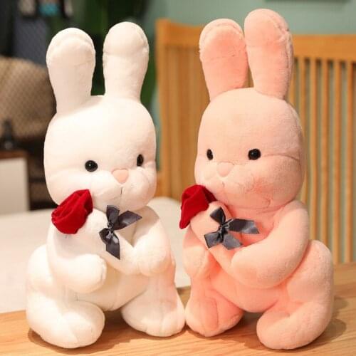 30-60cm Cartoon Cute Rose Rabbit Soft Stuffed Animals Kid Accompany Sleep Toy Christmas Birthday Valentines Day Wedding Present