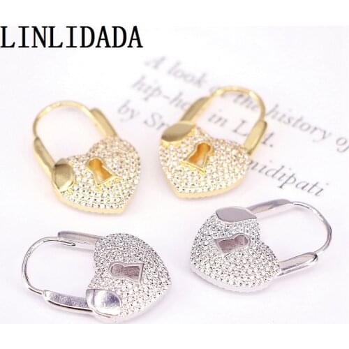 4Pairs Trendy Lock Hoop Earrings Zirconia Dainty CZ Micro Pave Crystal Lock Earring For Women Party Jewelry