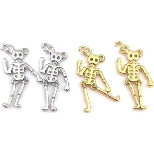 5pcs Skeleton Charm Pendant Necklaces For Women Skeleton Spooky Charm Gold Silver Halloween Charm Skull Skeleton Jewelry Making