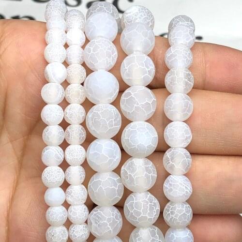 AAA Natural Frost Matte White Dragon Dream Cracked Fire Agates Stone Loose Spacer Beads For Jewelry Making DIY Charm Bracelets