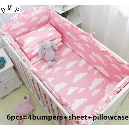Promotion! 6PCS crib bedding sets for kids,baby cribs for bedding sets,baby care ,include(bumpers+sheet+pillow cover)