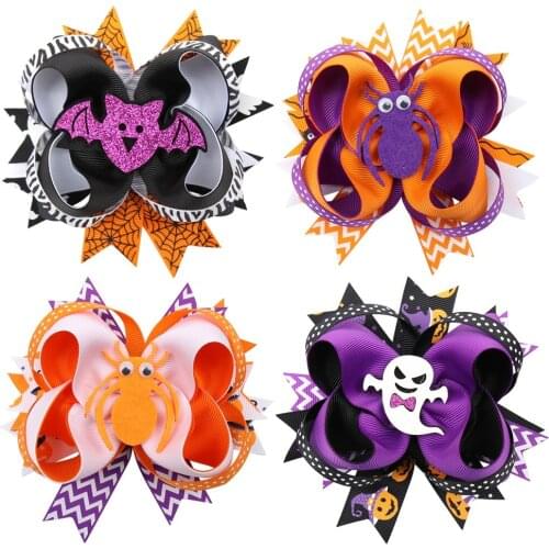 CN Halloween Hair Bows For Girls Kids Dot Wave Printed Hair Clips Cute Patches Hairpin Festival Party Hair Accessories