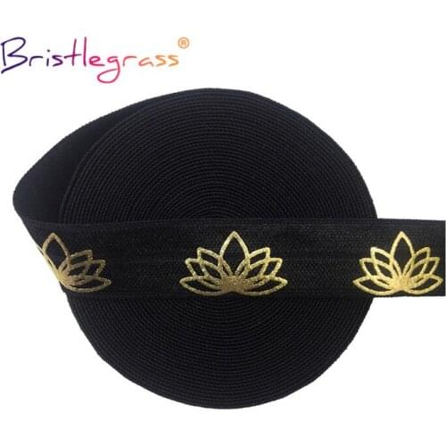 BRISTLEGRASS 50 100 Yard by Roll 5/8" 15mm Lotus Flower Foil Print Fold Over Elastics FOE Spandex Band Tape Hair Tie Sewing Trim