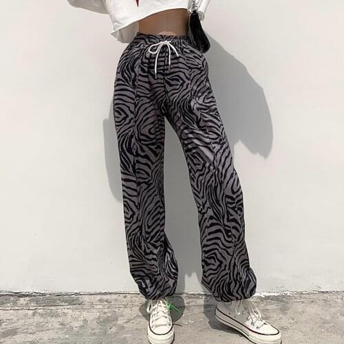 Y2k Aesthetics Zebra Print Drawstring Sweatpants Women High Waist Pants E-girl Streetwear Joggers Hip Hop Outfits 90s Trousers