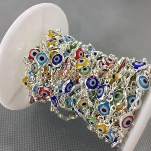 Wholesale Electroplated Chains Jewelry Resin Evil Eye Welding Beaded Wire Wrapped Rosary Chains For Making Jewelry 6 mm RC4765
