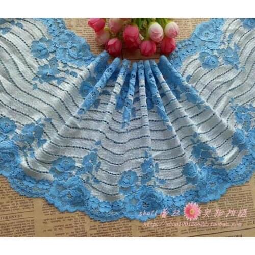 2 Meters/lot 18.5cm Width High End Export Quality Blue Pink Elastic Stretchy Lace Trim Fabric Guipure Lace Ribbon